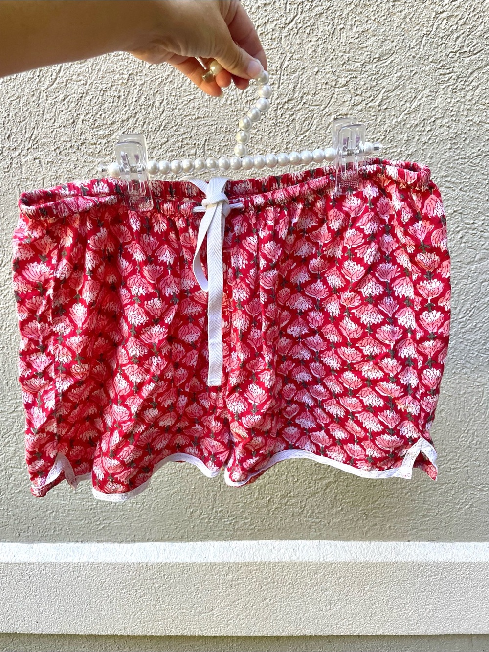 Lily pad Floral 100% cotton Lounge Shorts with White Trim fit medium too
